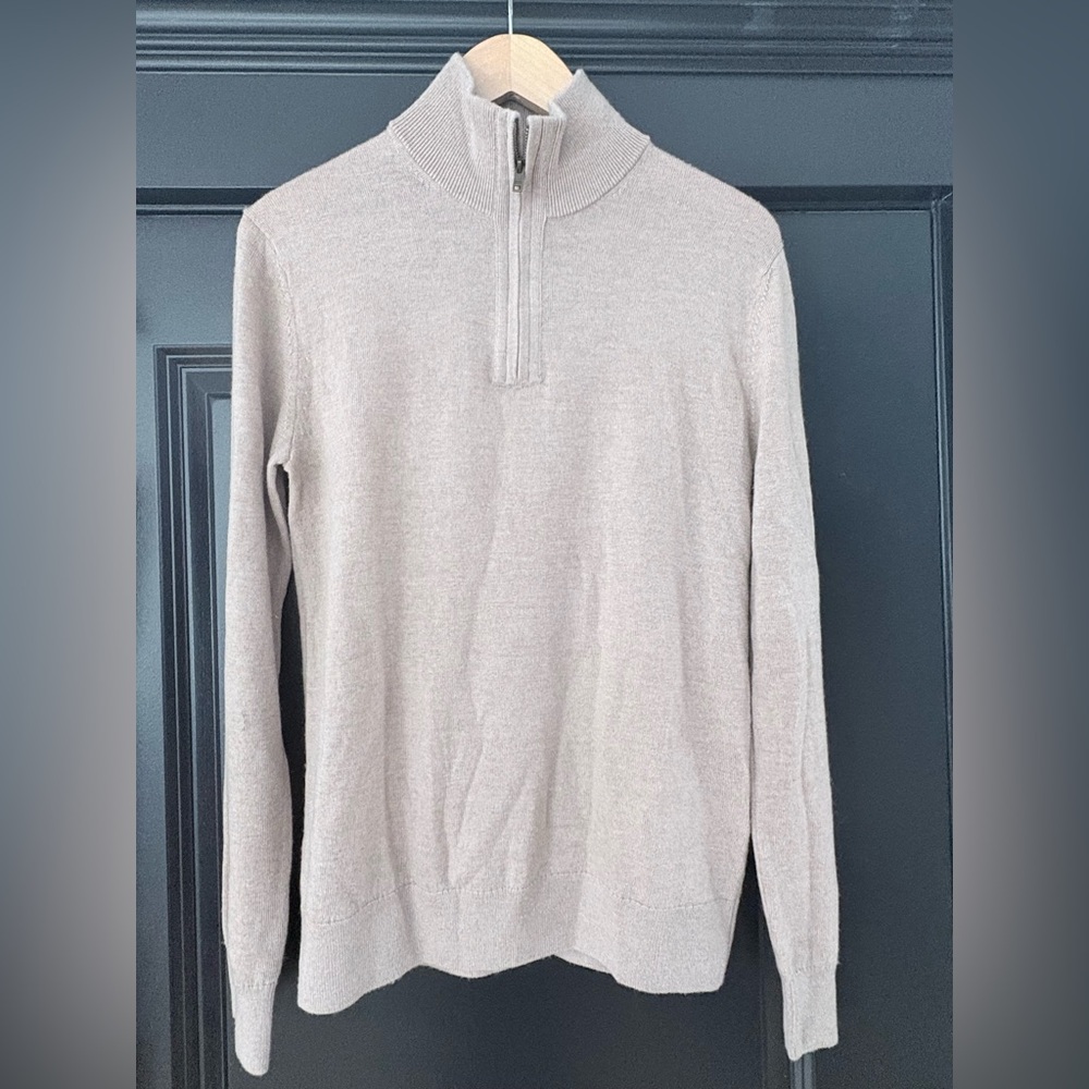 Banana Republic 100% Merino Wool Quarter Zip Sweater Oatmeal Beige Men’s Size Sm